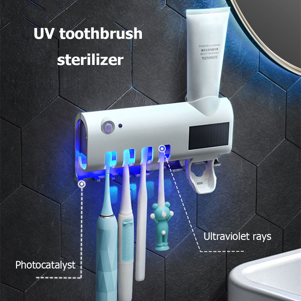 Solar Energy UV Toothbrush Disinfectant No need to Charge Brush Cleaning Storage Bathroom Toothpaste Dispenser Holder Sanitizer