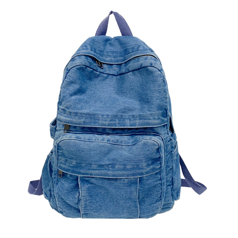 Denim Vintage Backpack Women Shoulder Bag Large Capacity Jeans School Bag Female Daily Backpack Simple Laptop Backpack: Blue