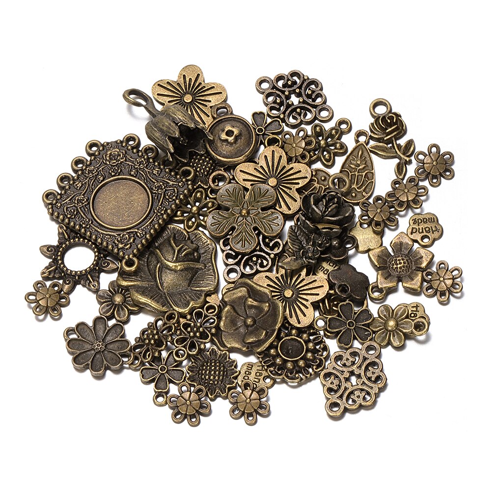 50g 100g gemischt Blume Blütenblatt Metall Reize Anhänger Jahrgang Antike Bronze- Silber Armbänder Halskette für DIY Schmuck Machen handwerk: Antiquität Bronze- / Gewicht 50g