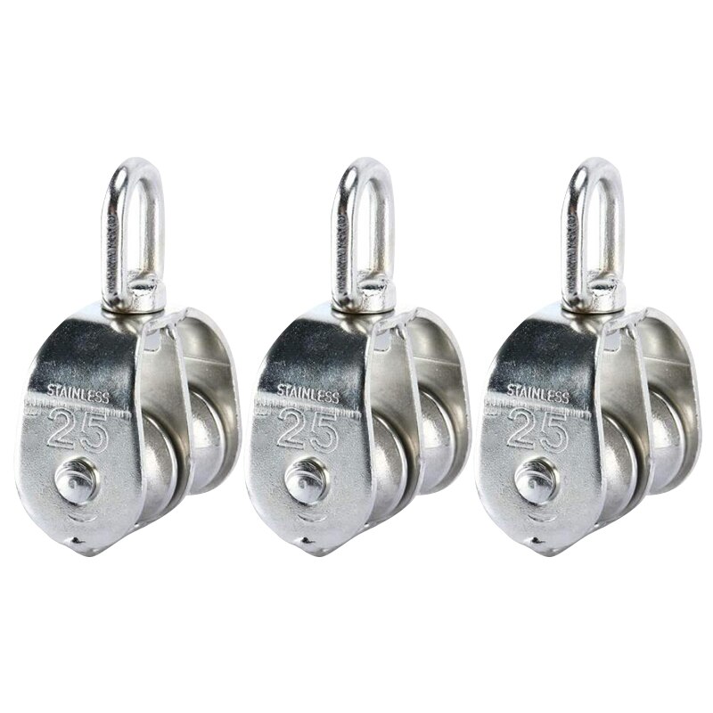 3 Pcs Stainless Steel Wire Rope Crane Double Pulley Block M20 Lifting Swivel Hook Pulley Block Hanging Wire Towing Wheel