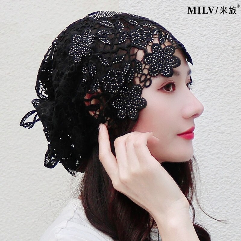 Spring Summer Hats For Women Lace Hollowed Crochet Flower Thin Beanies Skullies Ladies Headgear Turban Hat Female Bonnet