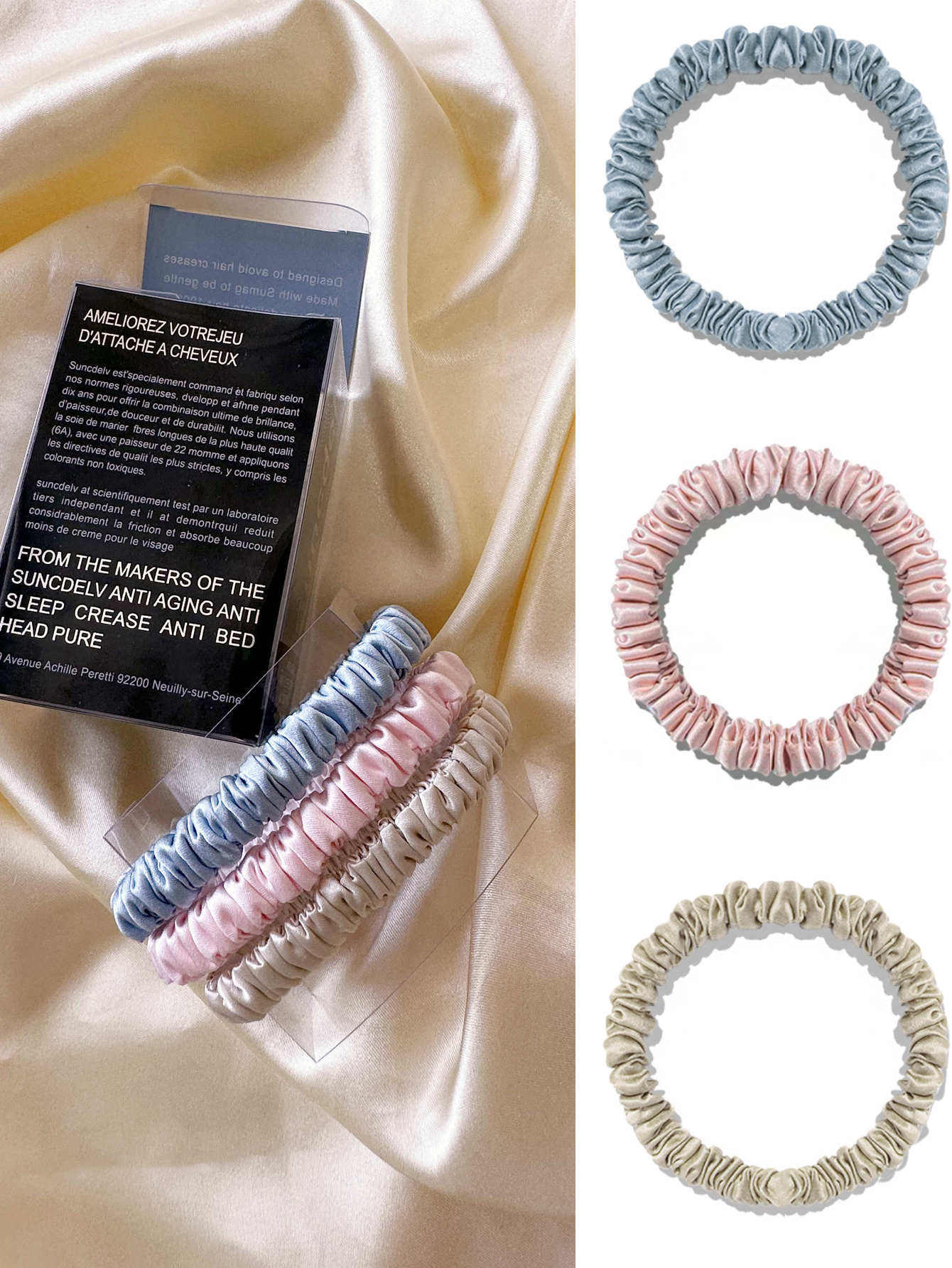 3PCS Box 100% Natuurlijke Zijde Effen Kleur Haarbanden Haar Scrunchies Vrouwen 6ASilk Haarbanden Haaraccessoires: Roze