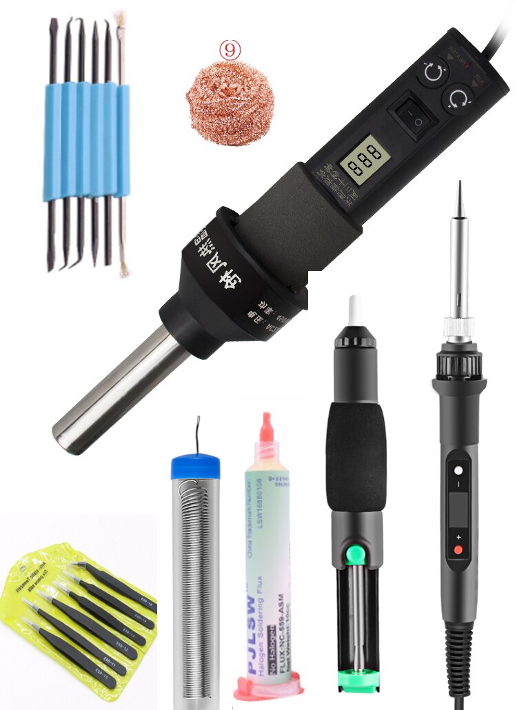 450W Lcd Verstelbare 450 Graden Elektronische Heat Air Gun Desolderen Soldeerstation Ic Smd Bga Rework 3 Nozzle 8018 Lcd