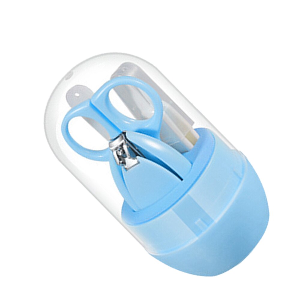 Set de cuidado de uñas para bebés, cortauñas, tijeras con dibujos animados, caja de almacenamiento, 4 Uds.