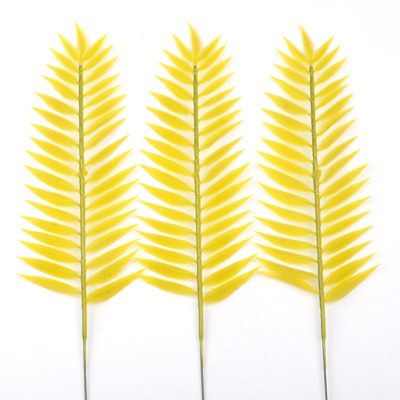 1pcs Mini Plastic Artificial Green Leaf Tropical Palm Foliage Leaves Plant For Hawaiian Party Wedding Home Garden Decorations: Yellow