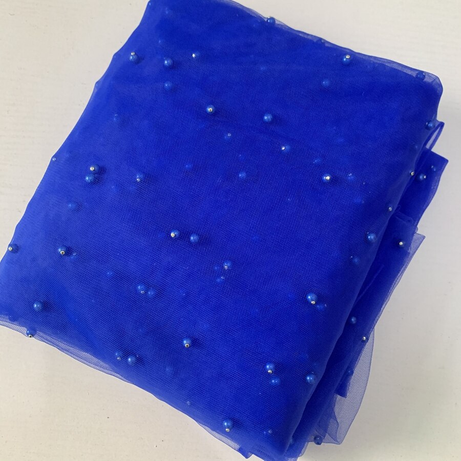 Tissu en Tulle et dentelle perlée, 5 mètres, décoration pour robe, , en Stock, 2022: Royal blue 5Y