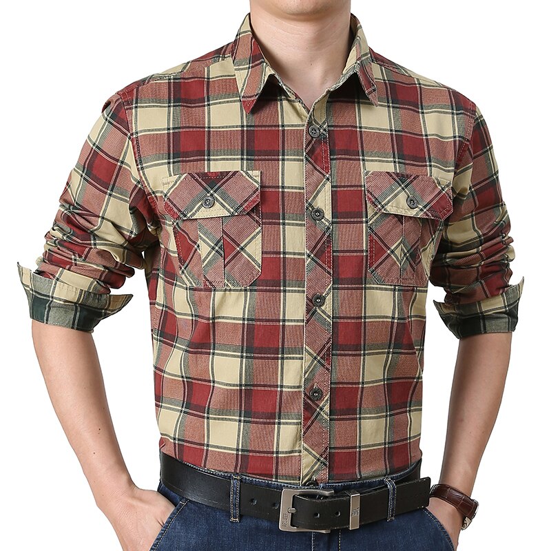 2021 camicia a quadri da uomo in flanella autunnale primavera camicie Casual calde da uomo a maniche lunghe camicia a quadri da uomo in cotone britannico: Rosso / 4XL