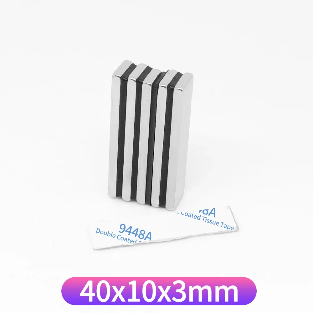 40x10x3mm Blok Krachtige Sterke Magnetische Magneten 40*10*3 Quadrate Magneet Met Tape Voor Koelkast, DIY, Wetenschappelijk, Craft 40x10x3