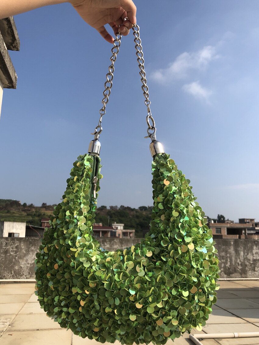 Bolso de charol con lentejuelas para mujer, bandolera de mano versátil informal de estilo coreano de alta gama