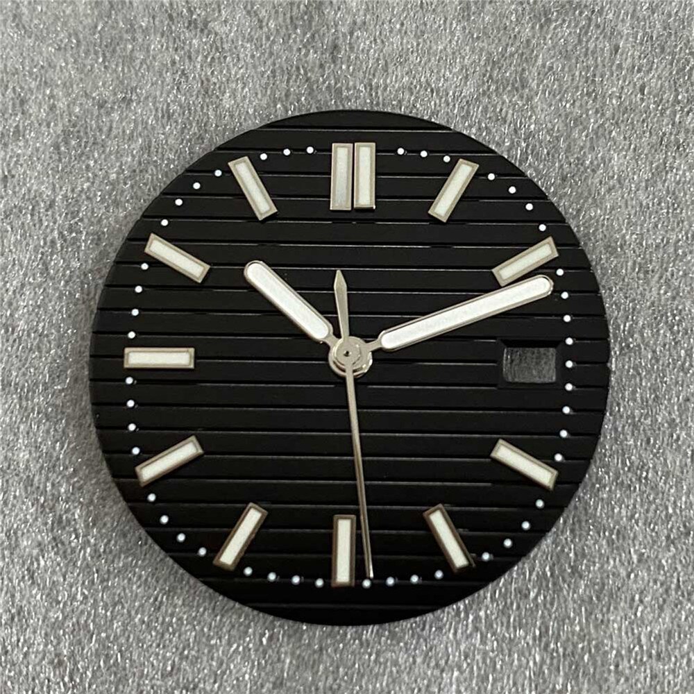 30.5MM Watch Dial + Hands Green Luminous Strip Nail Dial for NH35/NH36 Watch Movement Modification Kits: Black