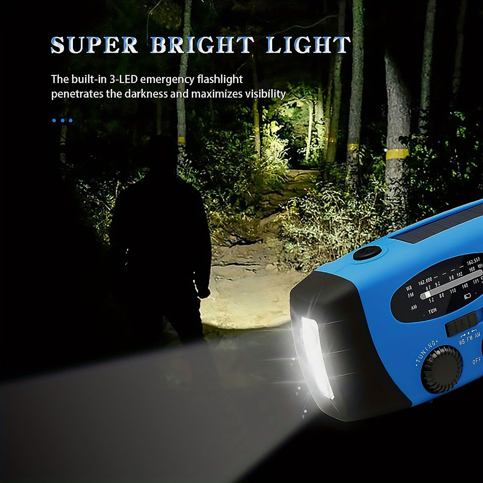 2000mAh rechargeable portable radio Solar Hand Crank emergency radio survival Weather Radio fm USB Charging battery operated