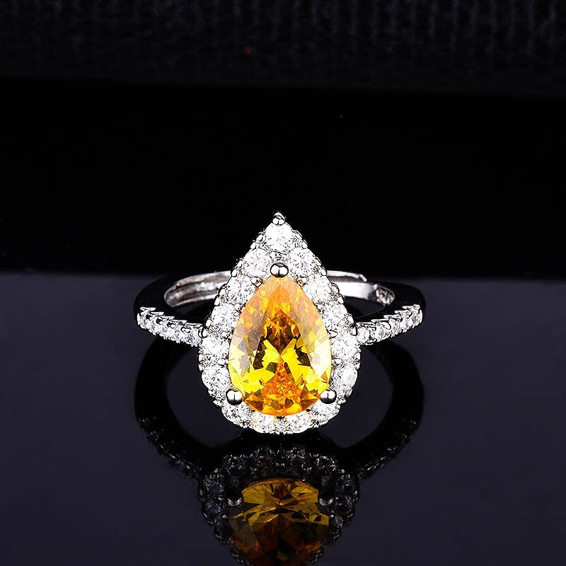 ZHOUYANG Einstellbar Ringe Für Frauen Waterdrop Birne Förmigen Gelben Zirkon Weiß Gold Farbe Offenen Ring Schmuck KAR183: KAR183-1