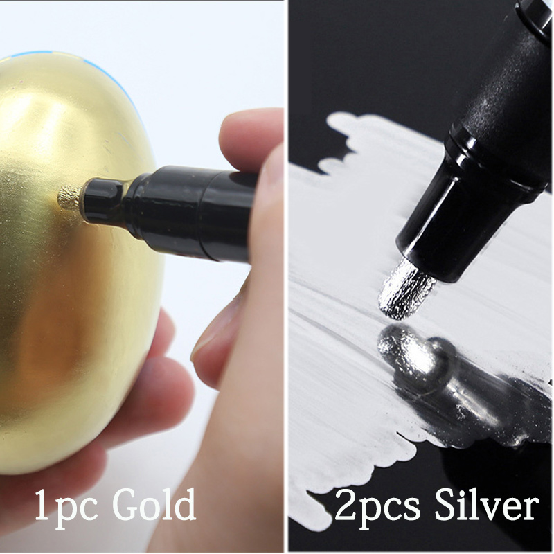Rotulador de pintura cromada, bolígrafos de pintura de espejo líquido reflectante, tinta dorada y plateada, punta de escritura de 2mm para modelo de Metal, madera, plástico y piedra