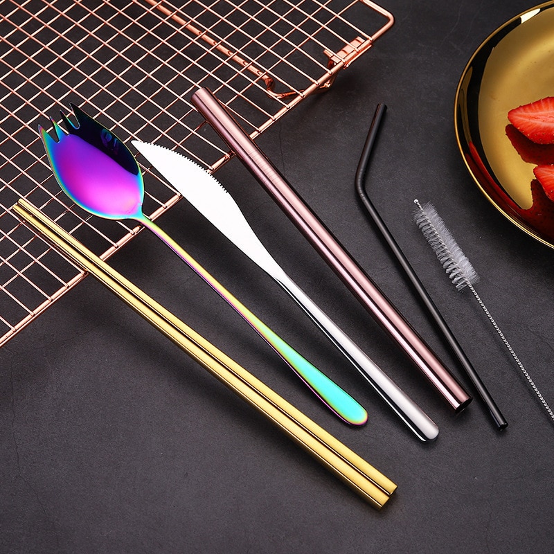 Gold Cutlery Set Knives Forks Spoons Set Flatware Stainless Steel Kitchen Dinnerware Home Party Table Cutlery Set