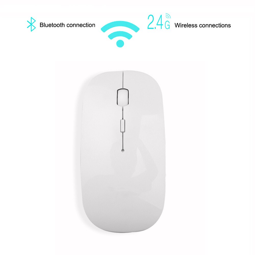 Kebidumei-ratón óptico portátil, ergonómico, ultrafino, inalámbrico, 2 en 1, 2,4 Ghz, 1600 DPI, modo Dual, Bluetooth 5,0: White