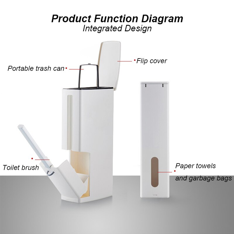 Cubo de basura de plástico con cepillo para el baño, Herramientas de limpieza del hogar, para la cocina, estrecho