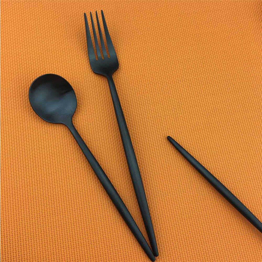 Top niveau salat middagsgaffel sort bestik sæt 18/10 rustfrit stål spisestel bøf kniv scoops sølvtøj sæt hjem 1 stk.