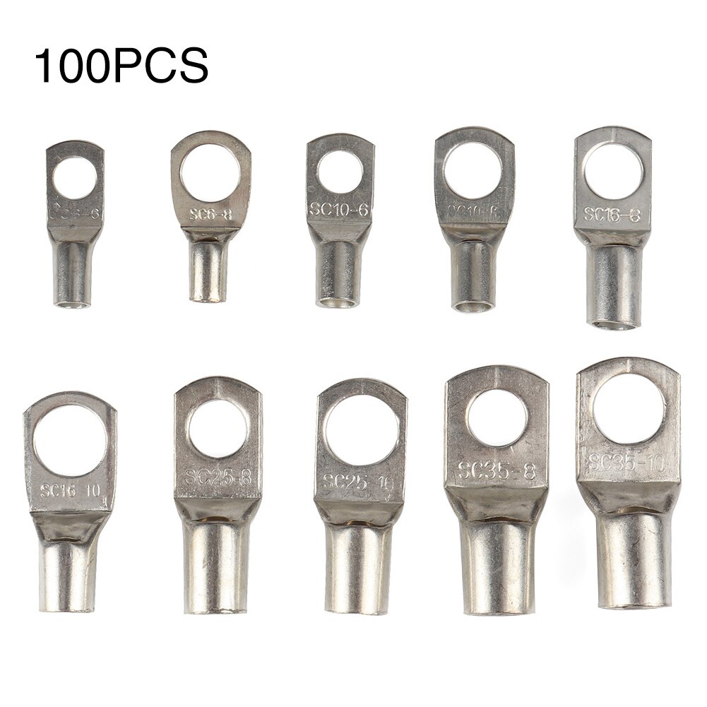 100pcs Splice Wire Tinned Copper Terminals Set Tools Bolt Hole Sc Combination Practical Durable Connector Cable Car Lugs Metal