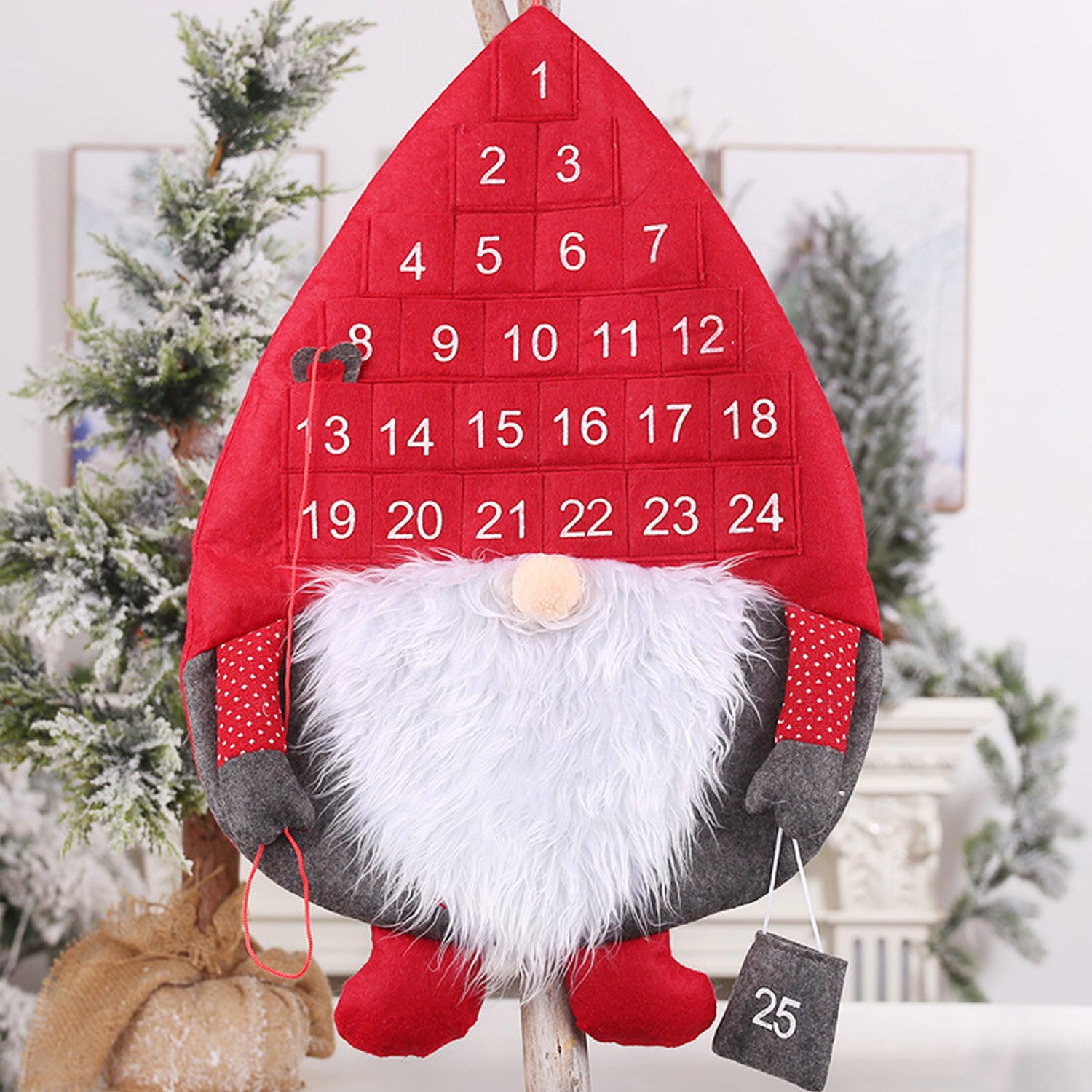 24 Days Santa Christmas Advent Calendar with Hanging Pockets Home Living Room Door Wall Decors Christmas Xmas Countdown Calendar