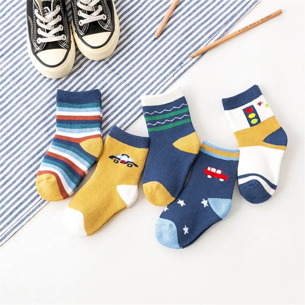 5pairs/set Cartoon Baby Socks Thicken Soft Warm for Baby Kids Children Girls Boys Autumn Winter Breathable Cotton Socks: style4