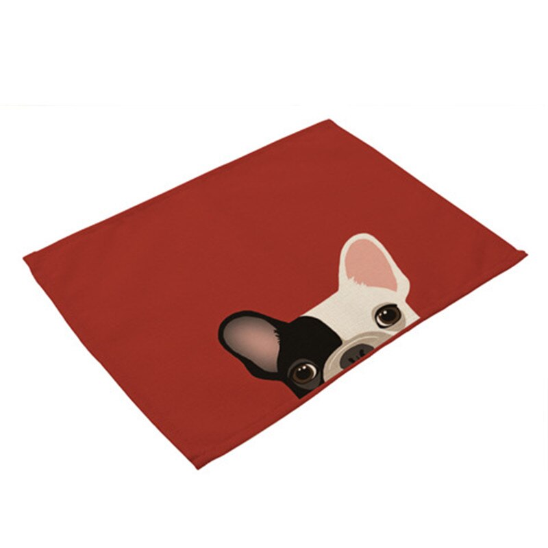 1 stk hund kat mønster dækkeserviet spisebordsmåtte drikkeunderlag western pad bomuld linned kop måtte 42*32cm køkken tilbehør  ma0001: B