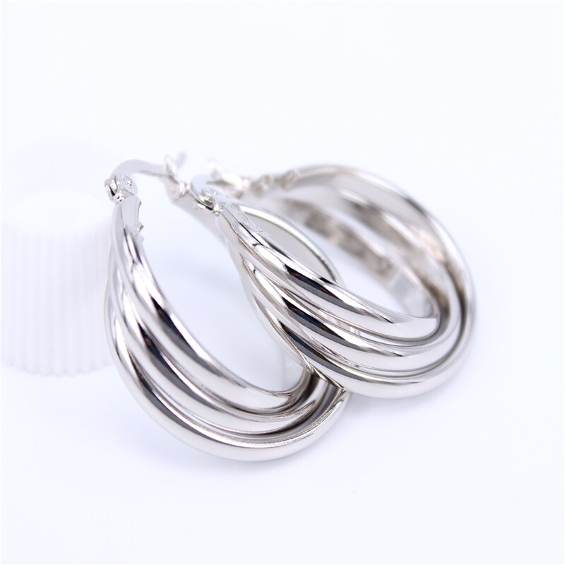 Boucles d'oreilles en acier inoxydable pour femmes, bijoux en grand cercle à la , deux styles lisses, couleur or, LH701: silver color 25mm