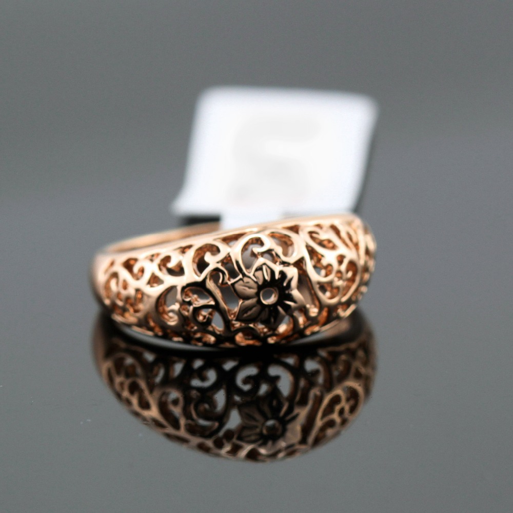 Vintage Mooie Bloem Uitholling Craft Ring Vrouwen Mode Rose Goud Kleur Sieraden