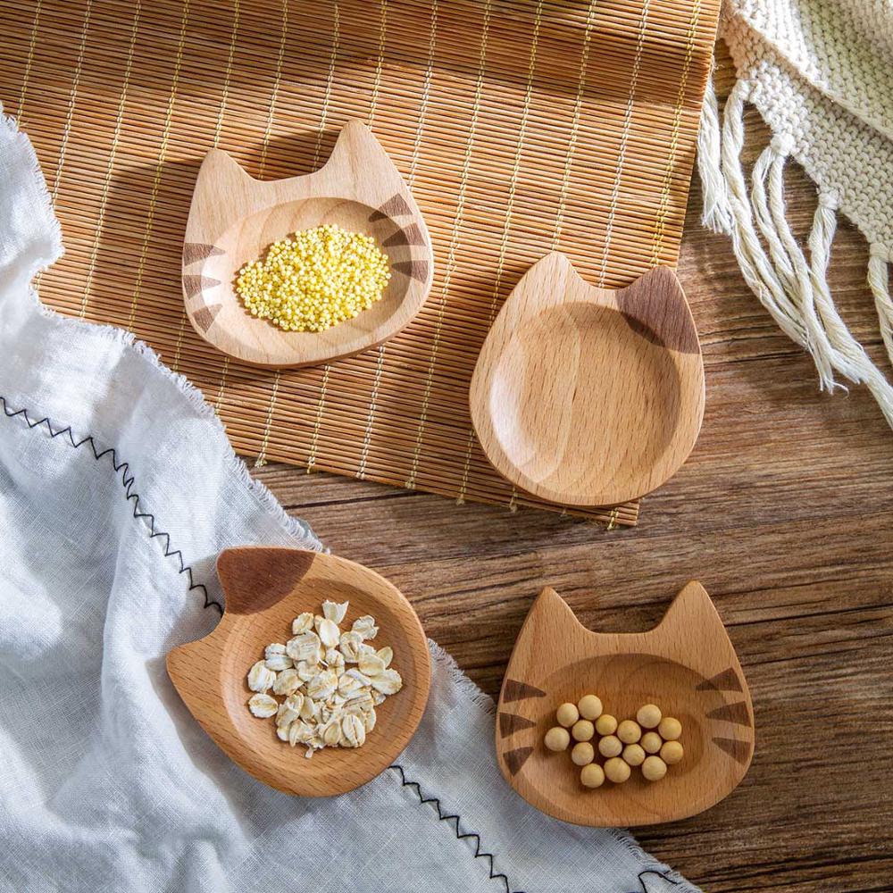 1pc Cat Shape Wood Plate Dessert Cake Dishes Tray Dinnerware Food Dessert Plate Snack Fruit Dish Saucer Kitchen Dinner Plates