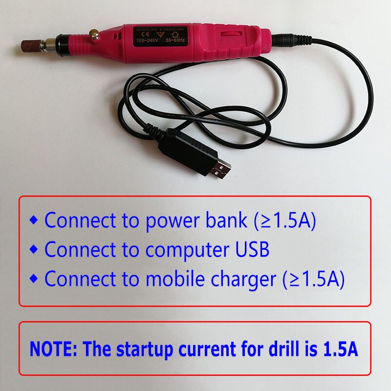 Mini nail usb strømledning til boremaskine 5v strømkabel dedikeret strømforsyning kabel gel fjernelse boreadapter alternativ 9v
