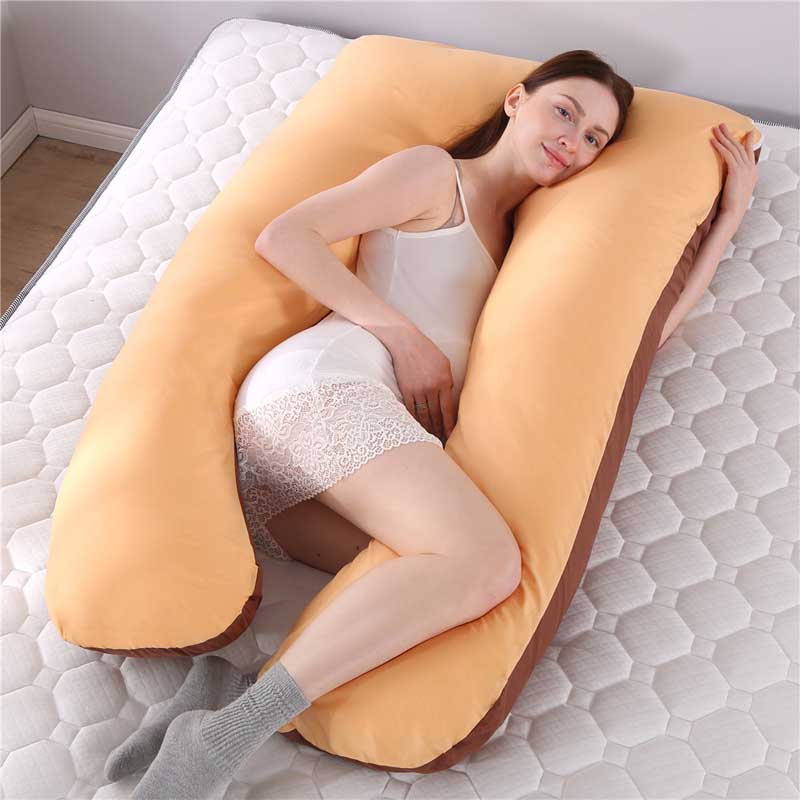 Oreiller pour femme enceinte, enveloppements complets, protection du ventre, coussin de soutien détachable pour maternité, jambes, coussin de puberté: yellow brown