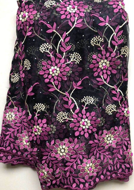 Tissu africain de dentelle de filet, tissu nigérian de de dentelle de mariage 5Yards pierres dentelle française de Tulle YLL4865