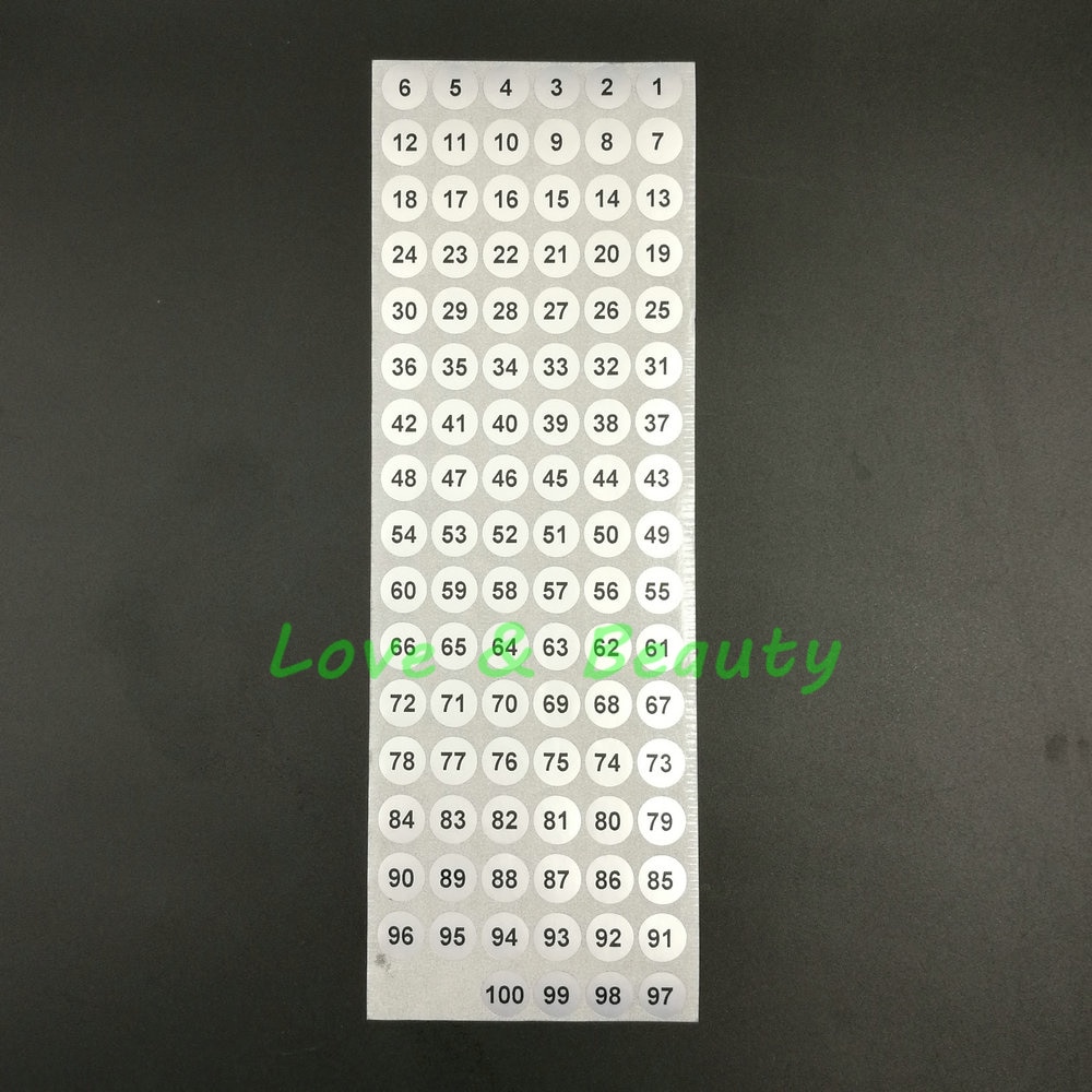 400 Serial number 1 to 100 Label Stickers 10mm Silver Round Waterpproof