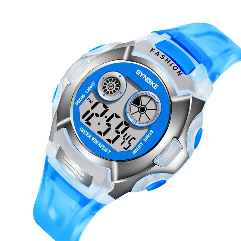 SYNOKE Kinderen Digitale Horloges Sport Jongens Meisjes Kleurrijke Lichtgevende Kids Polshorloge Roze Mode Chronograaf Studenten Klok: blue