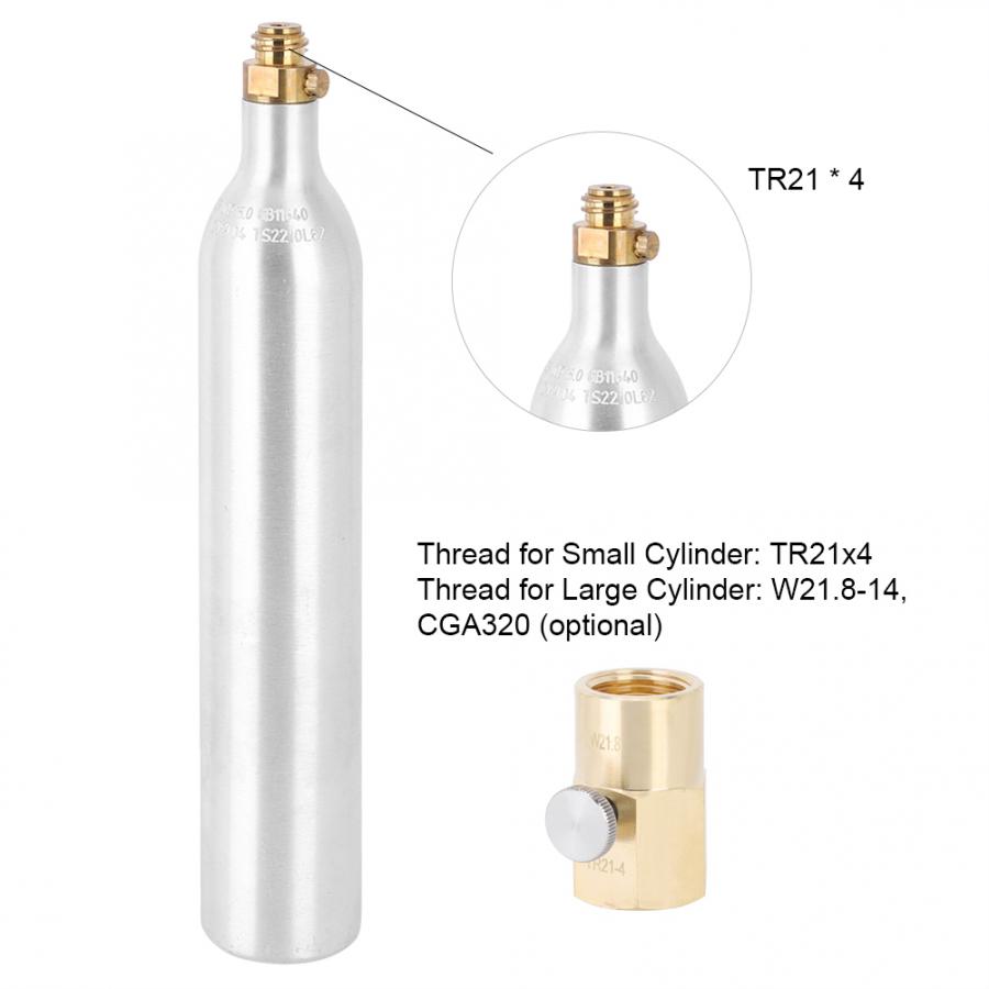 0.6l sodavandcylinder med ventil  tr21 x 4 flaske med sodavandpåfyldningsadaptertilbehør