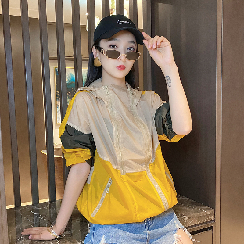 Women Hooded Outerwear Casual Loose Long Sleeve Zipper Jacket Summer Korean Style Streetwear Coat: L / Khaki