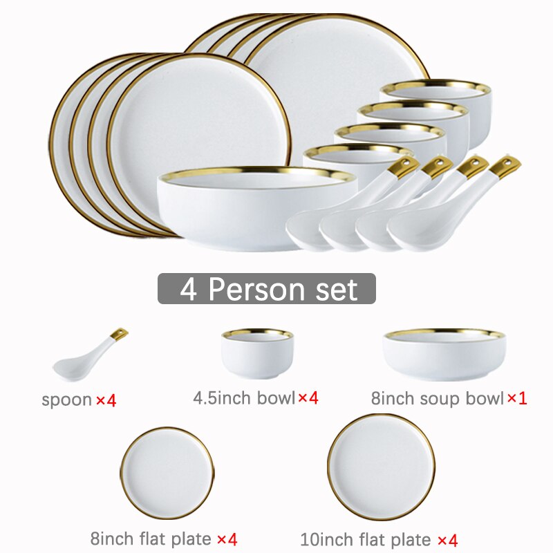Juego de vajilla de porcelana con borde dorado, plato de cerámica para pastel, comida, ensalada, sopa, tazón, vajilla para restaurante