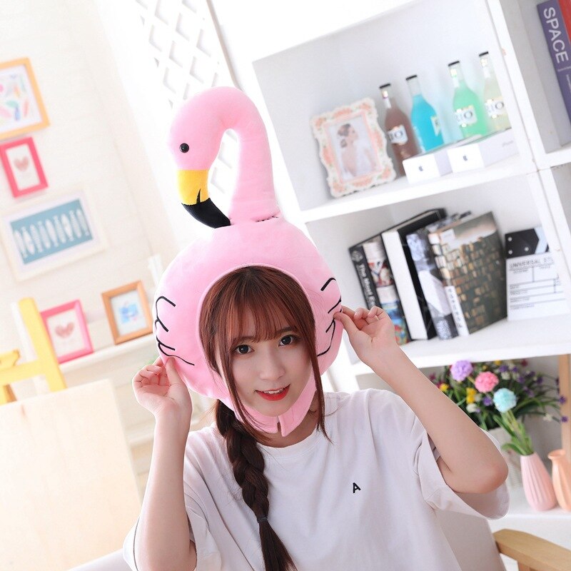 Flamingo Hat Animal Headgear Plush Toy Cap Party Kawaii Soft Cap Halloween Take Photo prop photo studio props: Default Title