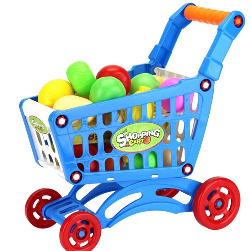 1Set Kids Simulation Supermarket Shopping Cart Mini Trolley With Fruit Vegetable: Default Title