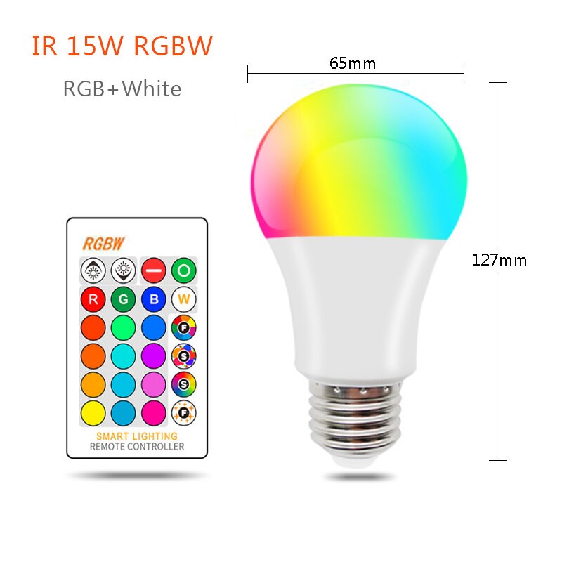 Ampoule LED E27 RGBW RGBWW Bluetooth 15W, Lampada 110V 220V, lampe RGB aux couleurs changeantes, avec contrôle par application Bluetooth: RGBW IR E27 15W