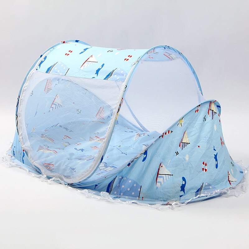 Ropa de cama para niños de 0 a 3 años, cuna de malla plegable, mosquitera para bebé, cama, colchón, almohada, traje de tres piezas: Azul