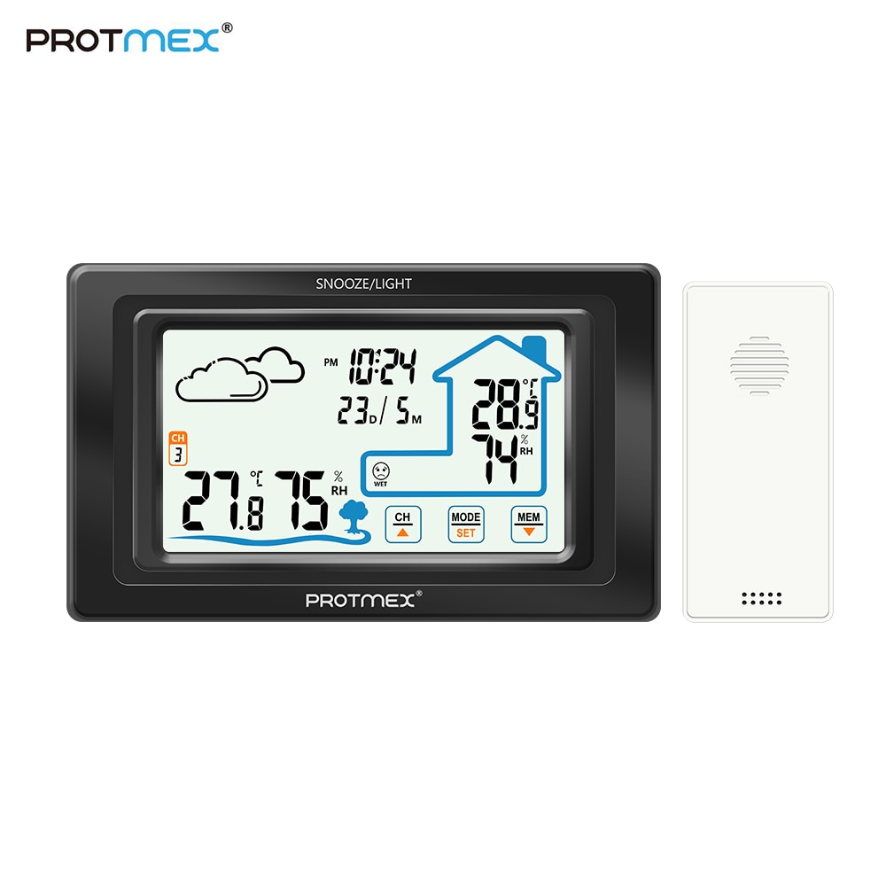 Protmex PT19A Weather Station Wireless Indoor Outdoor Touch Screen Weather Station Wireless Temperature and Humidity Monitor