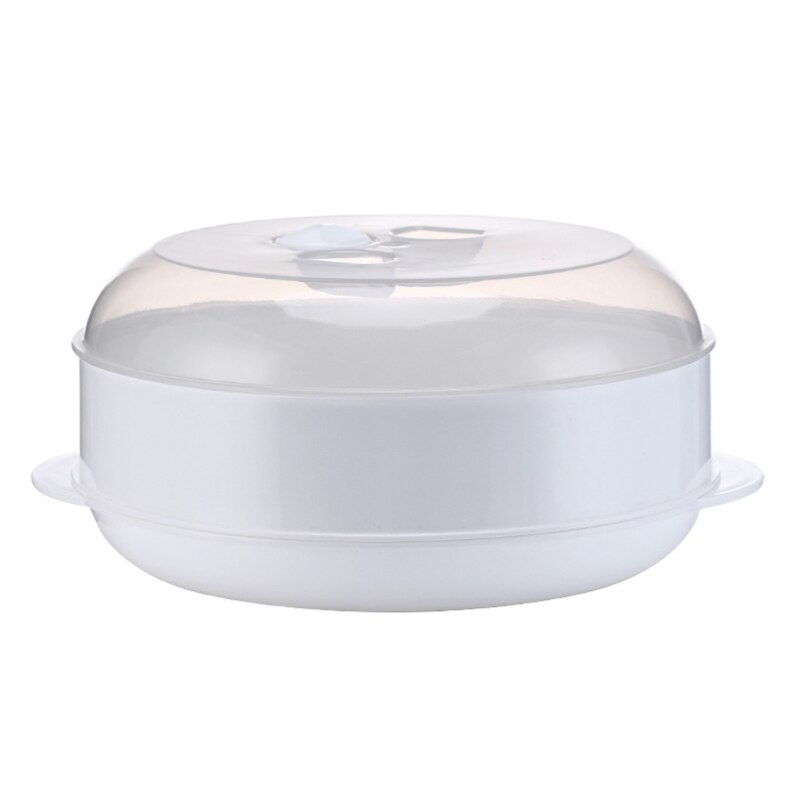 Caja redonda de vapor de alimentos de un solo/doble nivel con tapa para horno microondas, utensilios de cocina para verduras, utensilios de cocina de pescado, plástico ambiental 28GF: Single layer