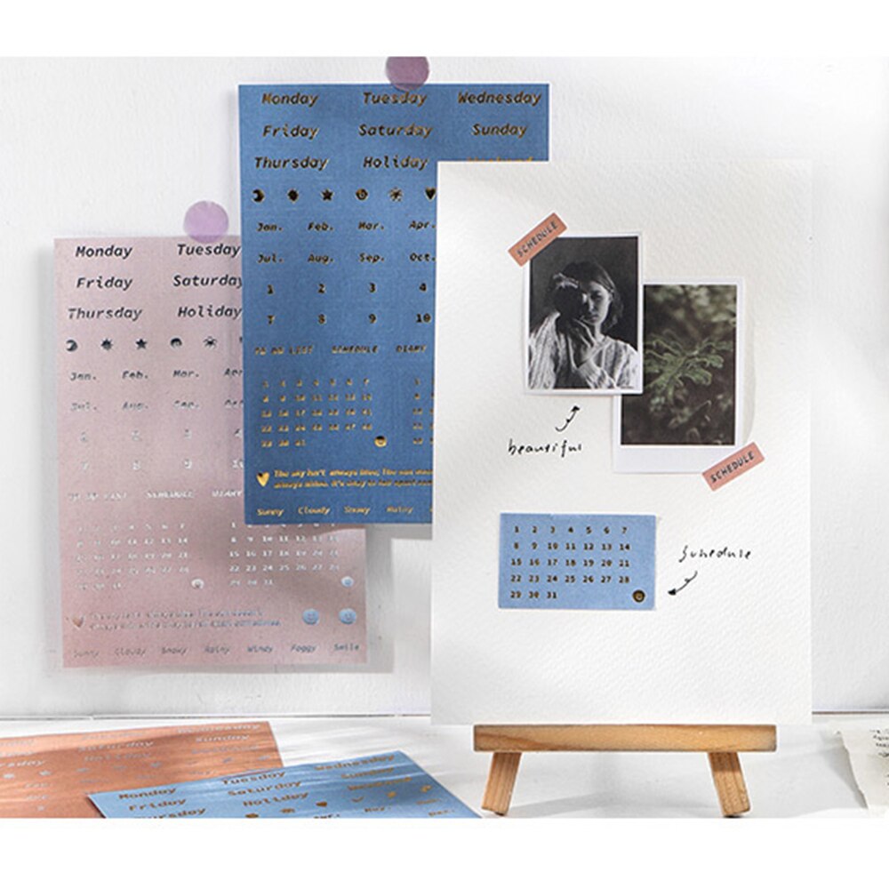 4 Sheets Basic Date Stickers Decoration Week Month Digital Bronzing Silver Craft DIY Journal Stickers Stationery