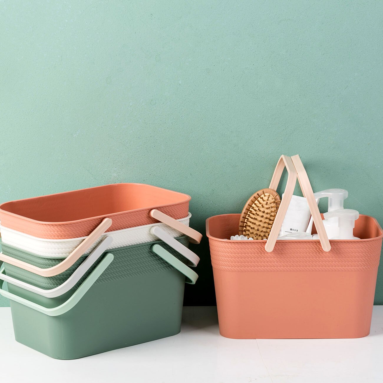 Cesta de baño con mango, cesta de almacenamiento para ducha, organizador de maquillaje, artículos diversos, caja organizadora de baño, 1 ud.