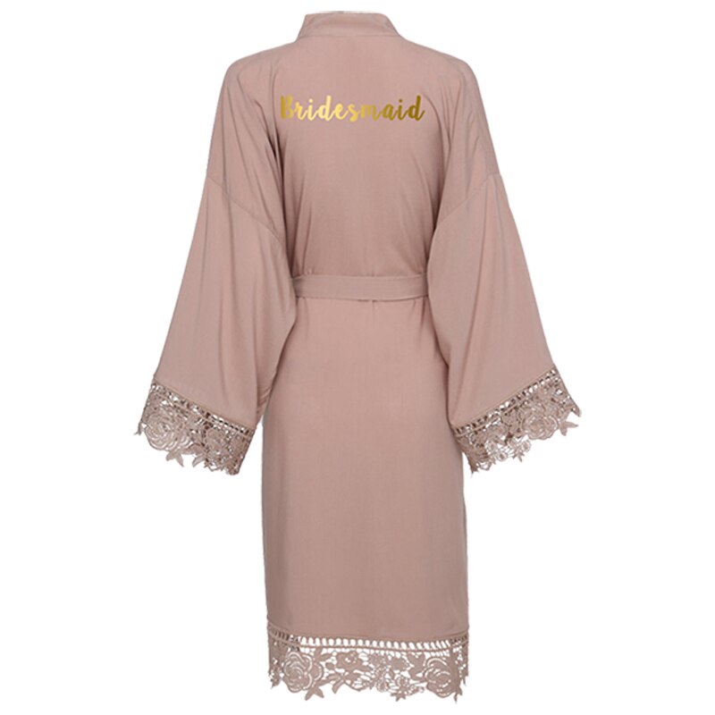 YUXINBRIDAL champagne Solid Cotton Kimono Robes with Lace Trim Women Wedding Bridal Robe Bathrobe Sleepwear White: Champagne Bridesmaid / one size
