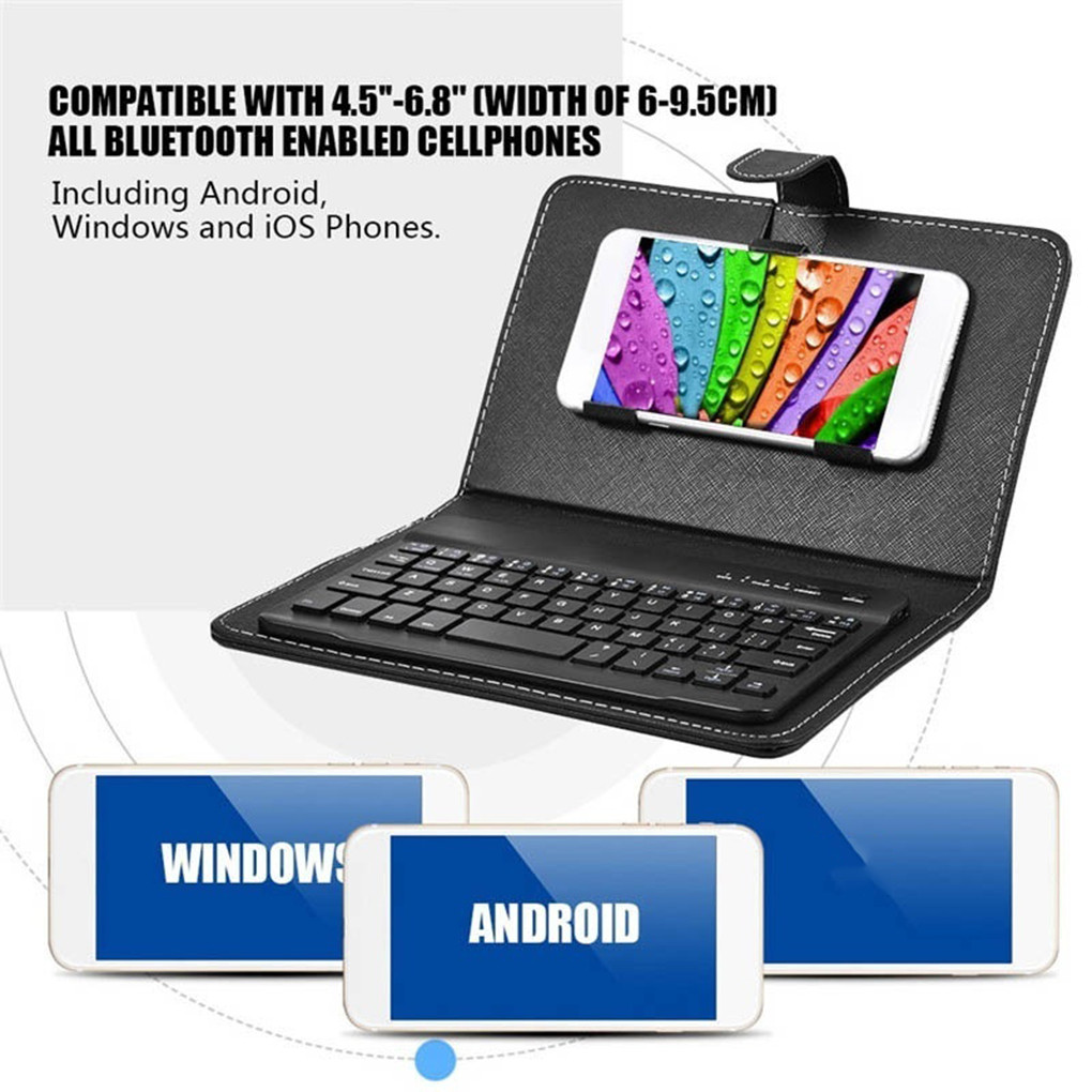 Portable Bluetooth Keyboard Case Mobiele Telefoon Draadloze Toetsenbord Pu Lederen Beschermhoes Voor 4.5 Inch-6.8 Inch Smart Phone