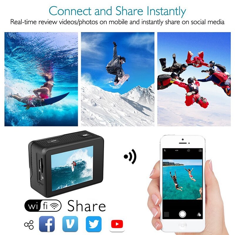 Uhd wifi vereist actiecamera met chip 4k/60 fps vereist onderwater 30m helm video-opnamecamera's sportcamera