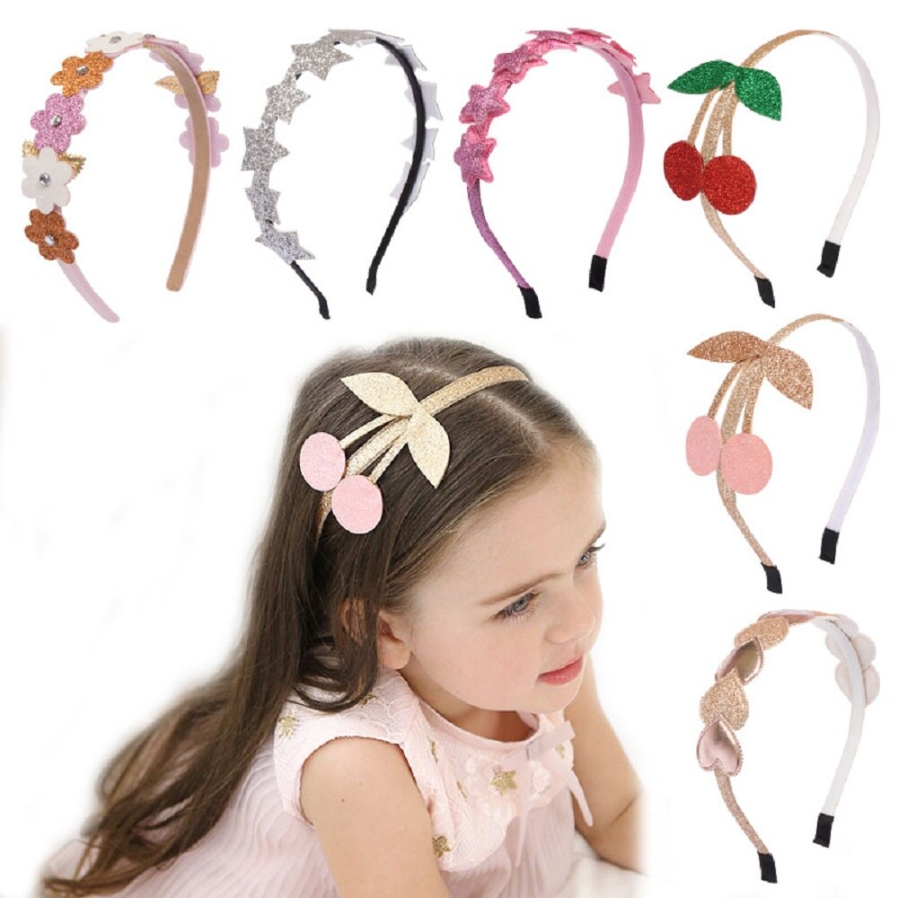 Fascia per capelli per bambini con paillettes lucide Love Cherry Heart fascia BB accessori per capelli per feste fascia per capelli per ragazza
