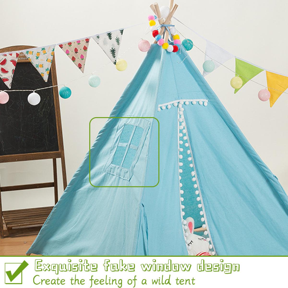 135cm Tipi Tent for Kids Play-Tent Teepee House Wigwam Room Children's Tent Game-House Triangle Teepee Fur ball Sleeping Dome