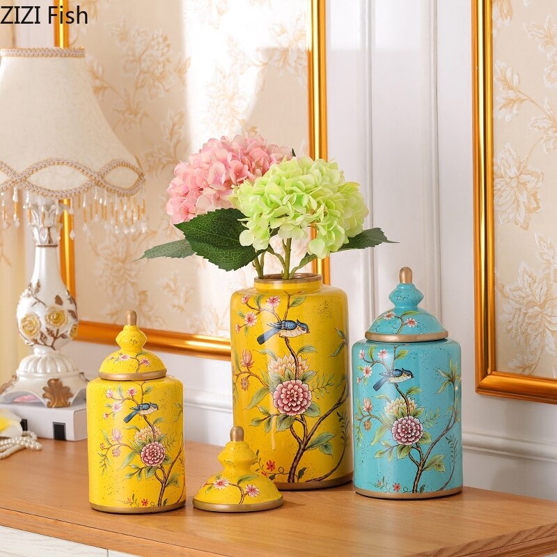 Bocaux de rangement en porcelaine à motifs de fleurs peintes, pot à bonbons Antique, boîte à thé, Vase en céramique polyvalent, décor Vintage pour la maison